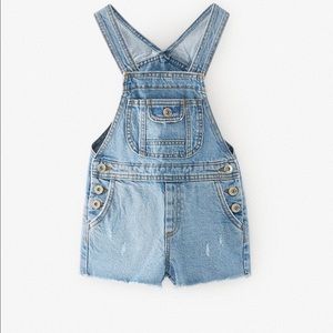 Zara Girls Frayed Denim Overall Shorts